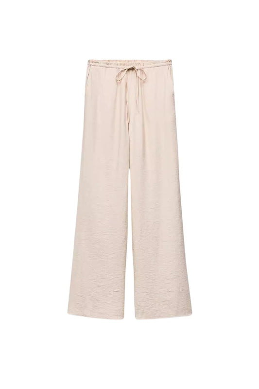 'Isabelle'Tie-waist Drawstring Textured Straight-leg Pants(3 colors)