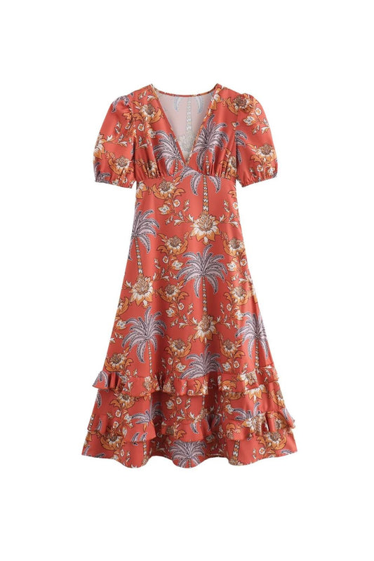 'Jessica ' V-neck Floral Print Short Sleeve Dress