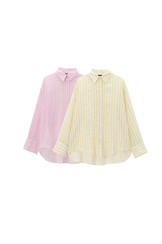 'Daisy' Striped Loose Long Sleeve Shirt（2 Colors)