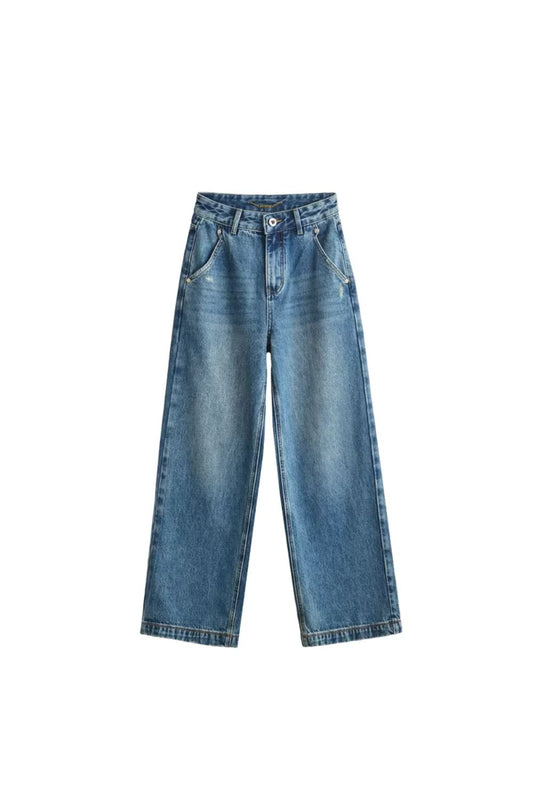 'Annie' Cotton Straight-Leg Washed Denim Jeans