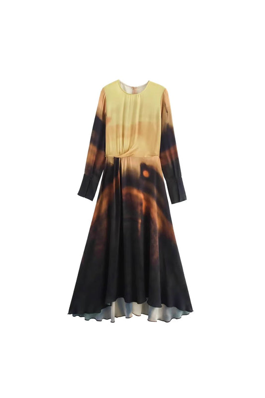 'Aaliyah' Printed Midi Long Sleeve Dress