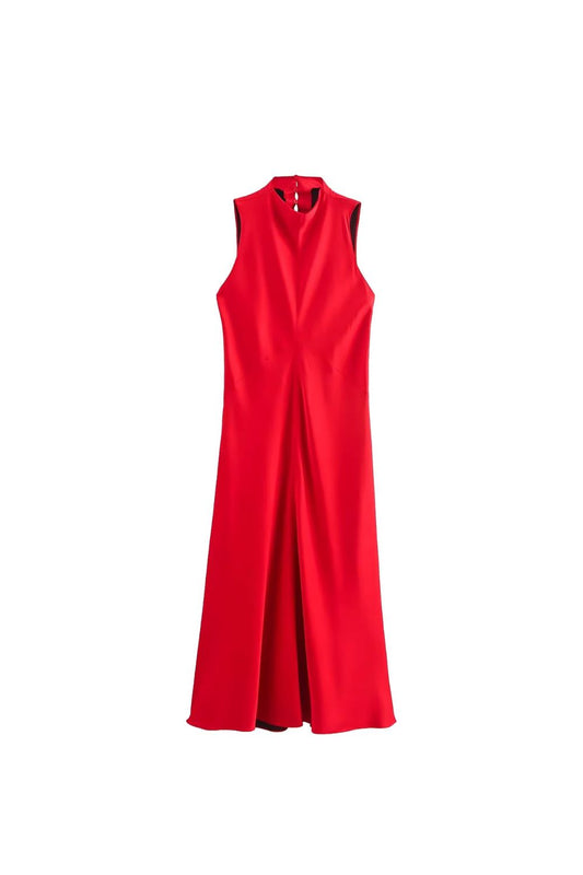 'Aria' Sleek Satin Sleeveless Dress