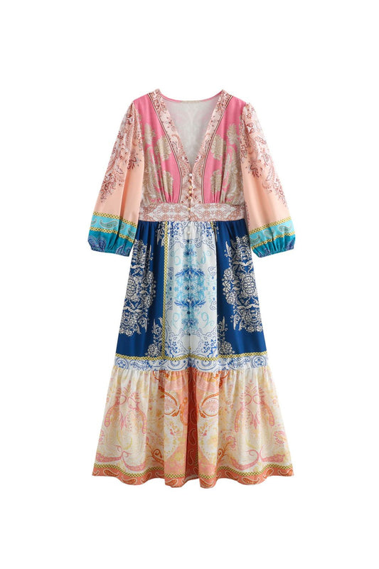 'Evie' Simple Floral Patchwork Long Sleeve Dress