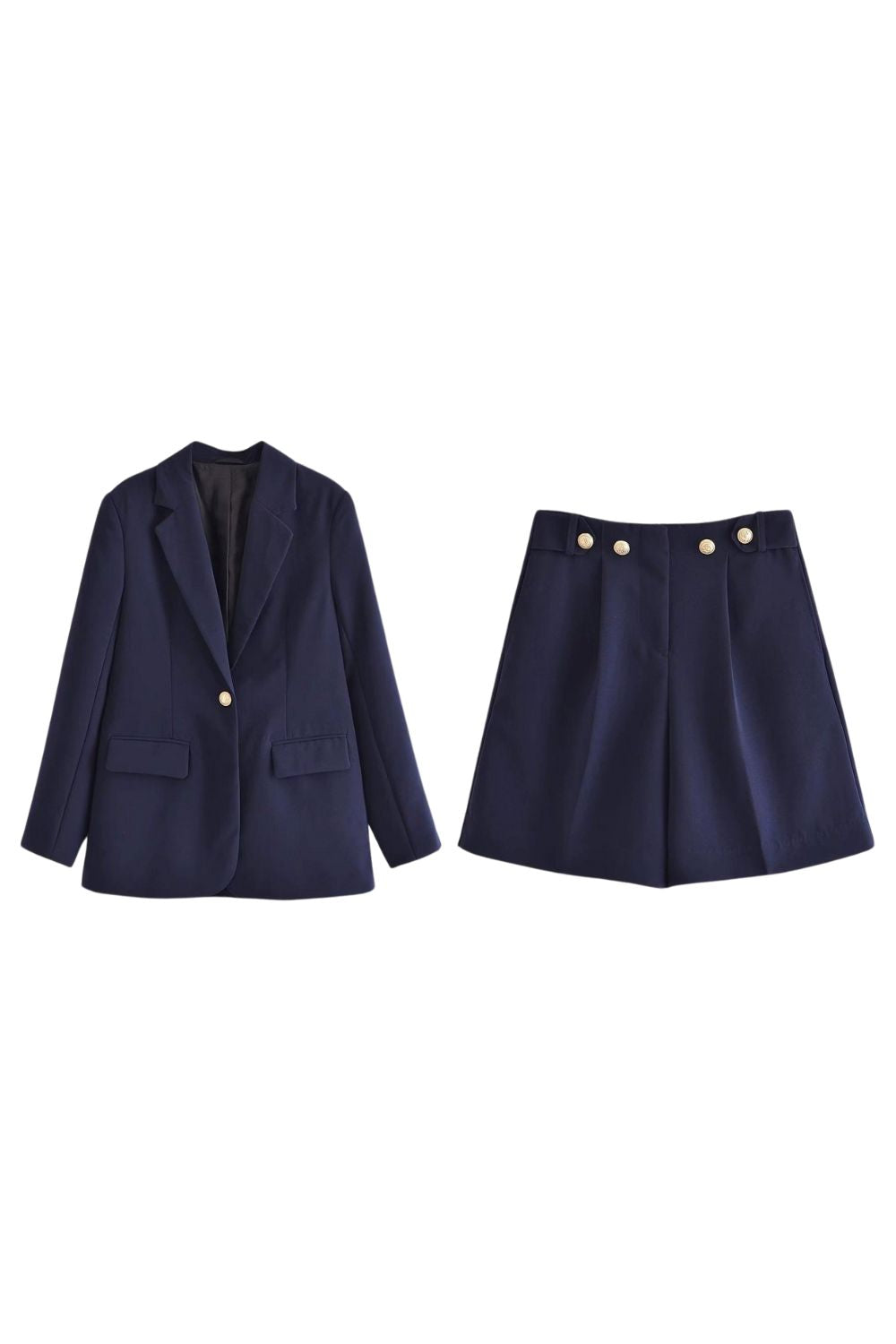 ‘Layla’ Gold-Buttoned Blazer & High-Waist Shorts (Sold Separately)