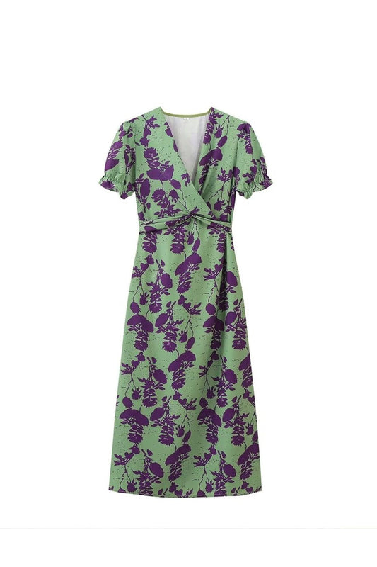 'Freya' Slim Fit V-Neck Printed Short Sleeve Dress