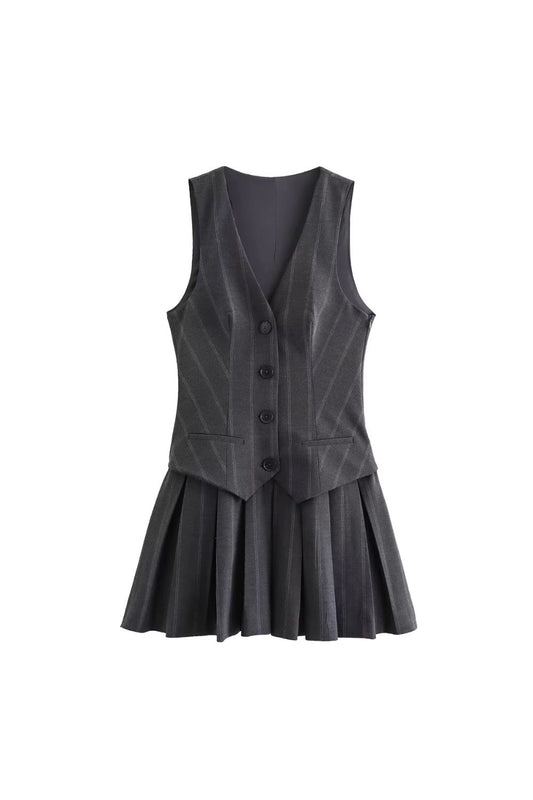 ‘Darcy' Pleated Stripe Vest-Style Dress