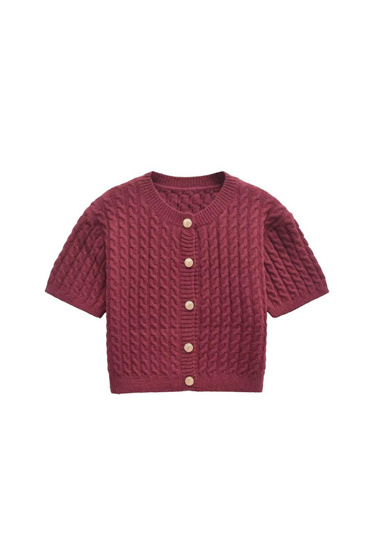 'Nora' Round-Neck Knitted Short-Sleeve Cardigan