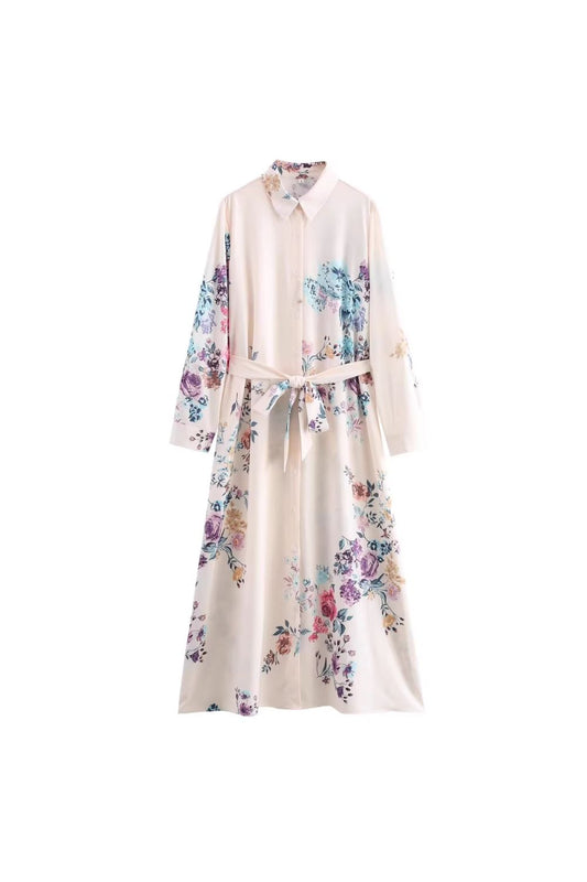 'Naomi 'Long-Sleeve Printed Shirt Dress with Belt