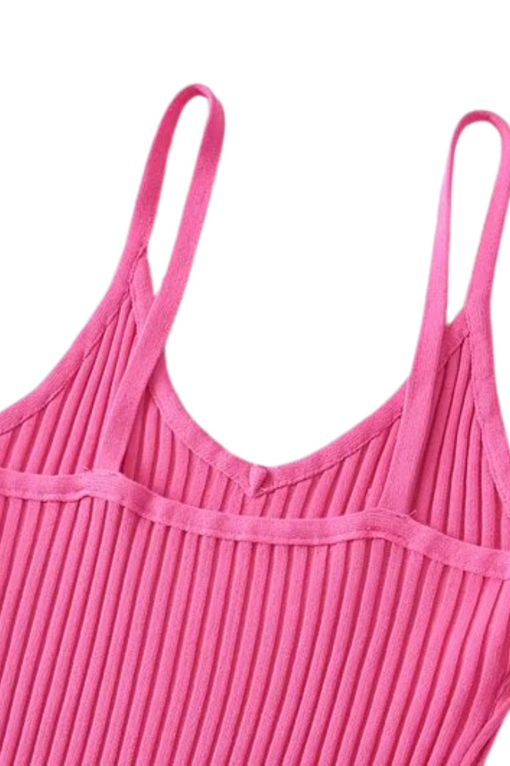 'Leah' V-Neckline Delicate Spaghetti Straps Ribbed midi Dress