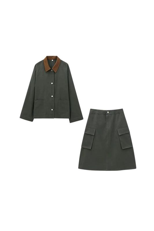 'Nevaeh' Waxed Corduroy Jacket and Skirt Set (Sold Separately)
