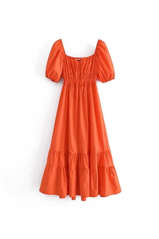 ‘Savannah’ Square Neckline Puff Sleeves Elastic Waist Dress
