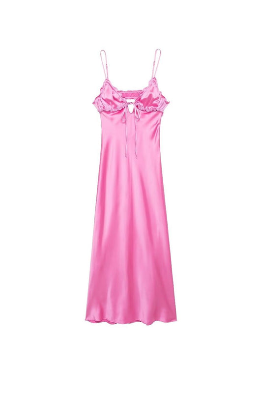 'Jessica' Halter-neck Design Backless Satin Strappy Dress