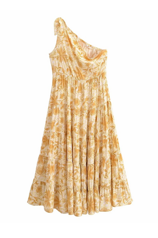 'Isabelle' Slash Shoulder Asymmetrical Dress slash