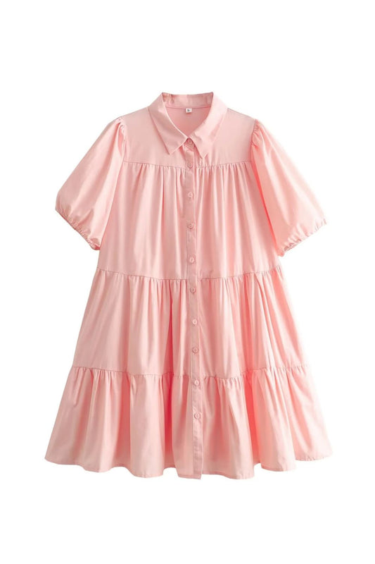 'Emily' Peter Pan Collar Short Sleeve Solid Color Doll Face Dress(3 colors)