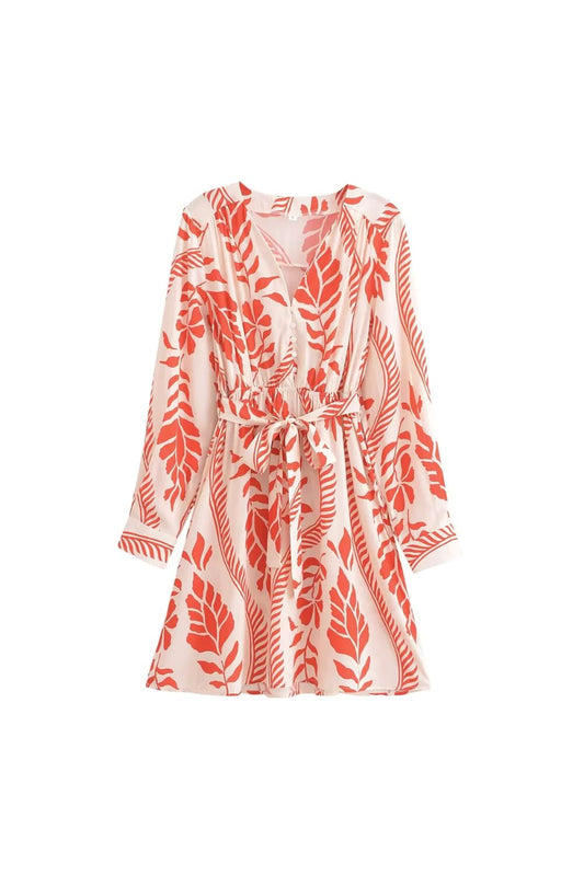 'Nan' V-Neck Printed Belted Dress