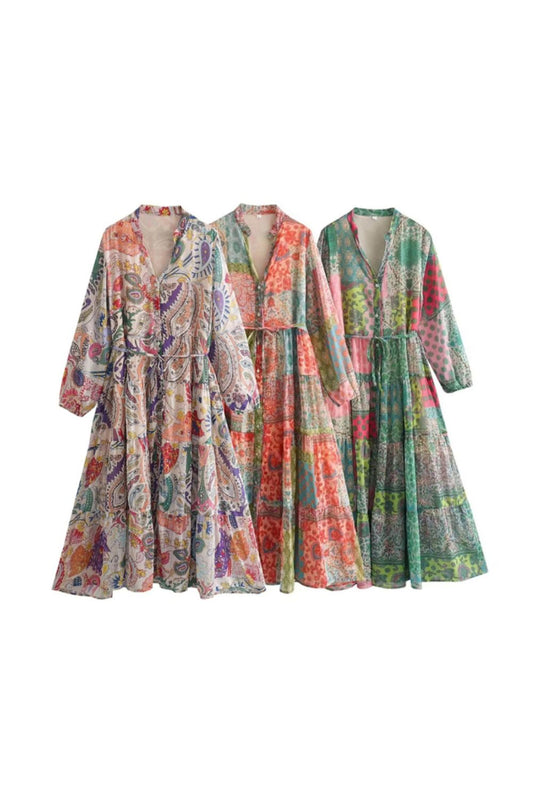 'Josephiner' Loose Print Long Sleeve Maxi Skirt