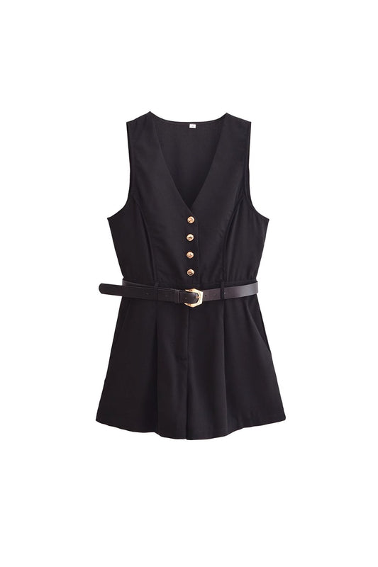 'Maria' V-Neck Belted Short Jumpsuit