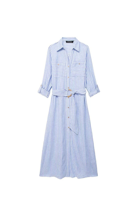 ‘Aurora’ Blended-Fabric Striped Midi Shirt Dress