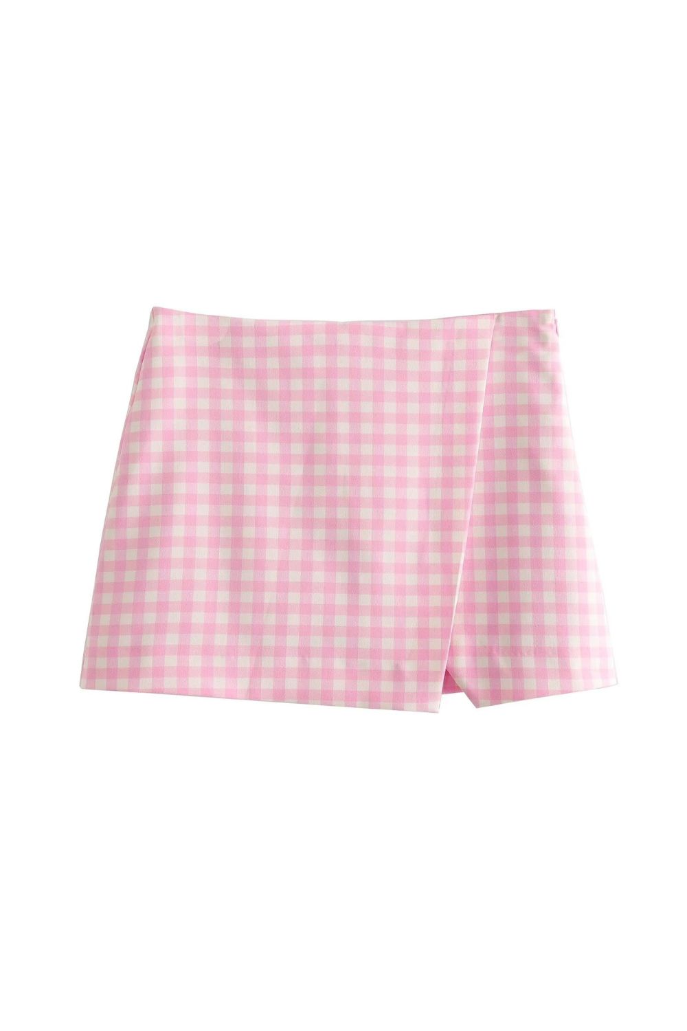 ‘Millie’ Pink Plaid Casual Asymmetric Skirt Pants