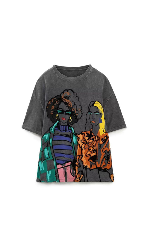 ‘Yevgeniya’ Casual Comfort  Printed Round-Neck T-Shirt