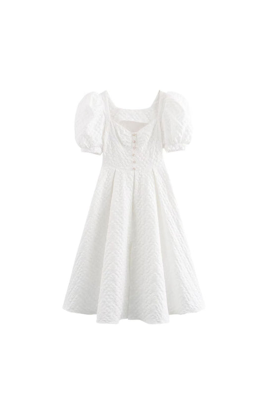 'Holly'Simple Jacquard Bubble Sleeve Midi Dress