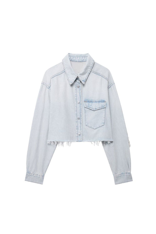 'Lily'Ripped Denim Shirt Jacket