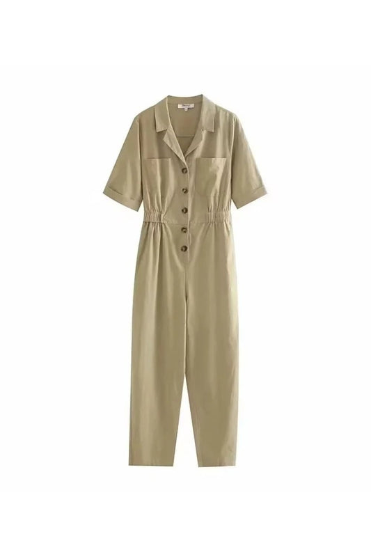 ‘Scarlett’ Solid Color Short Sleeve Linen Jumpsuit(2 Colors)