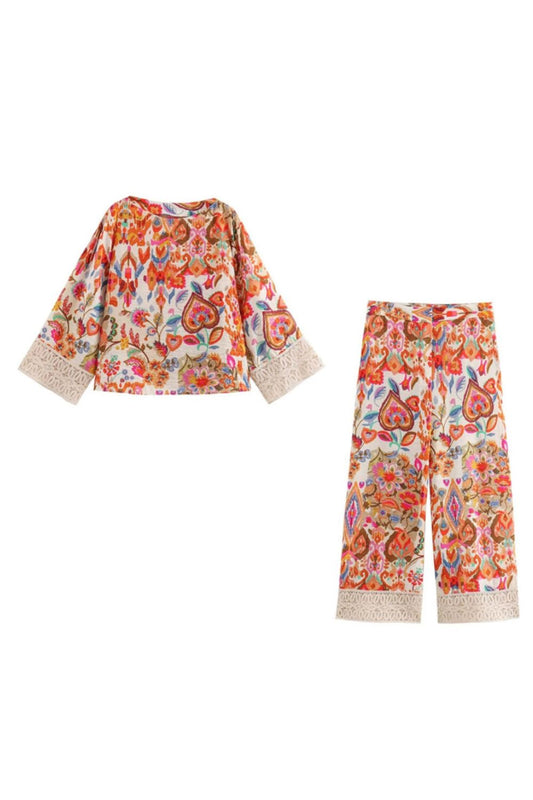 'Freya' Printed Top & Casual  Pants Set (Sold Separately)