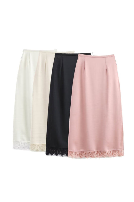 'Hannah' Patchwork Acetate Satin Midi Skirt (4 Colors)