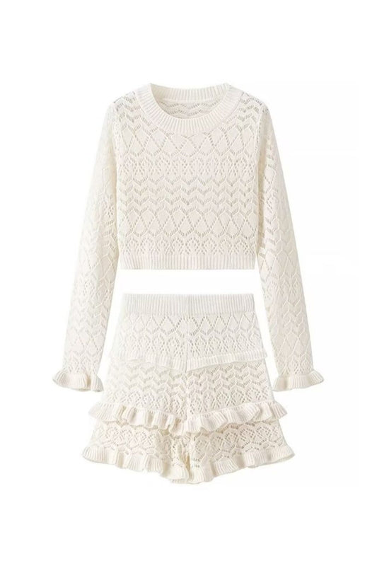 'Brooklyn'Minimalist Knit Top & Openwork Skirt Set（Sold Seperately)