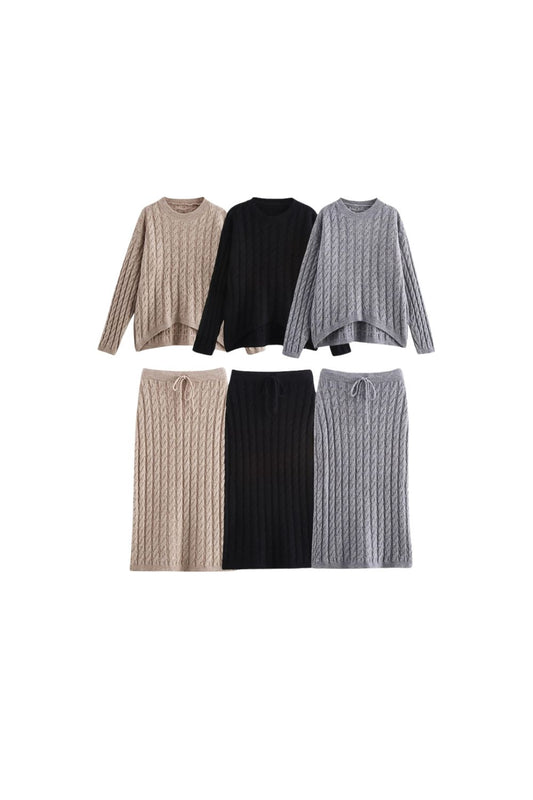 'Autum' Cable Knit Sweater & Skirt Set