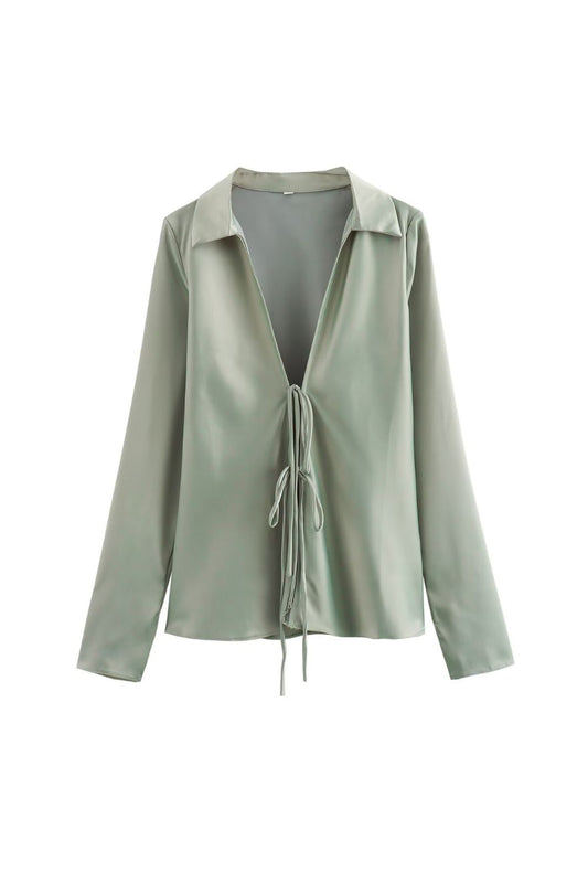 ‘Poppy’ Bow Tie V-Neck Women’s Blouse