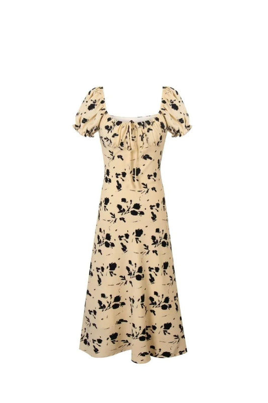 ‘Ella’ Square Neck Short Sleeve Belted Dress