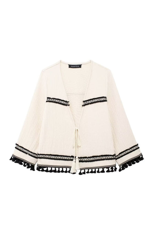 ‘Leah’ Tassel Trim Jacket Coat