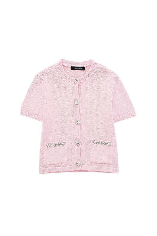 'Khanna' Minimalist Crystal-Embellished  Knit Cardigan