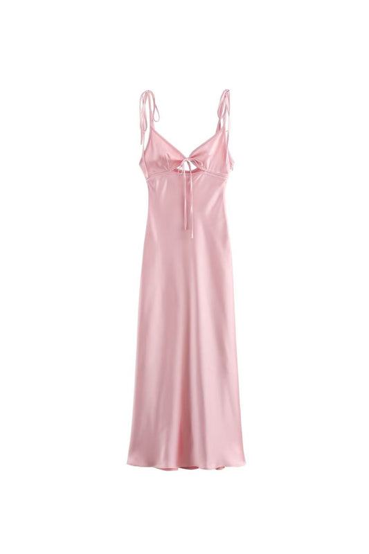 'Phoebe' Halter-neck Design Satin Strappy dress