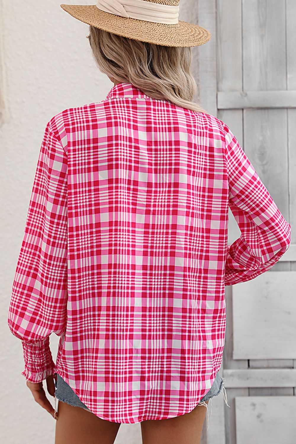 'Serena' Plaid Lantern Sleeve Shirt
