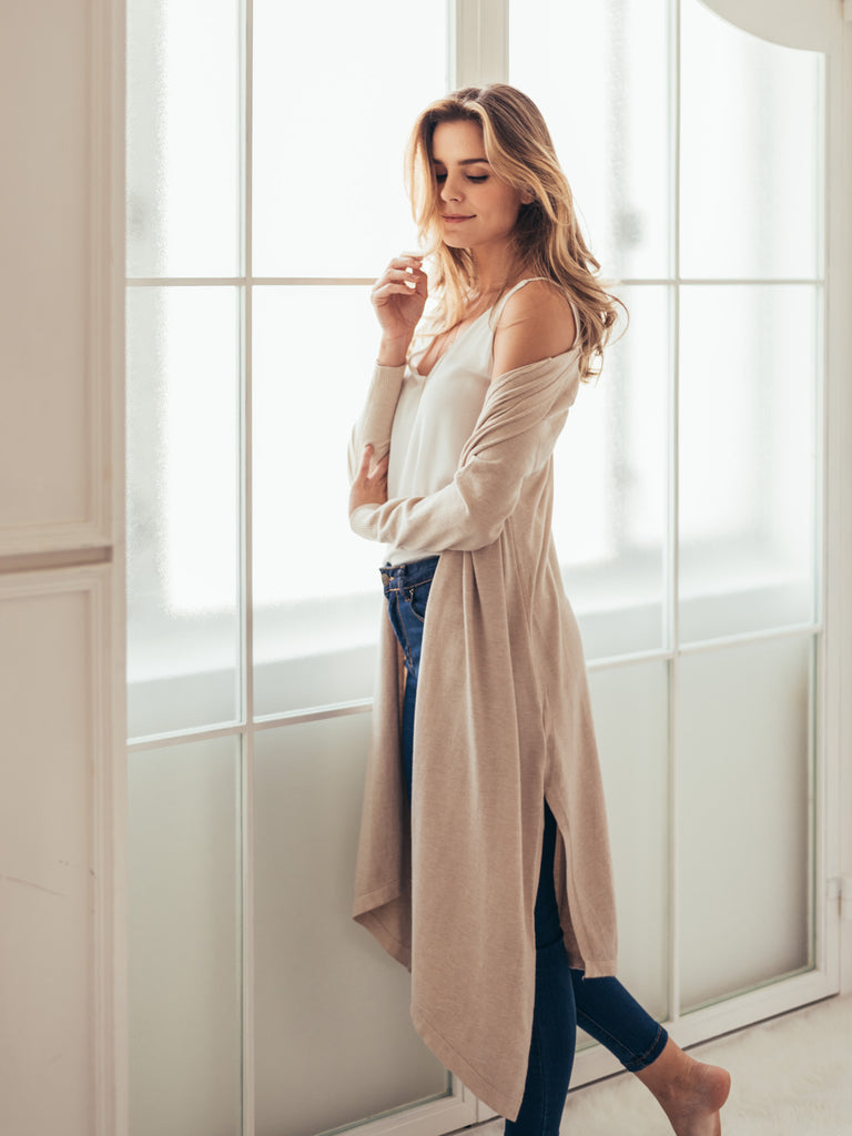 Cream White Soft Long cardigan Outfit by Goodnight Macaroon