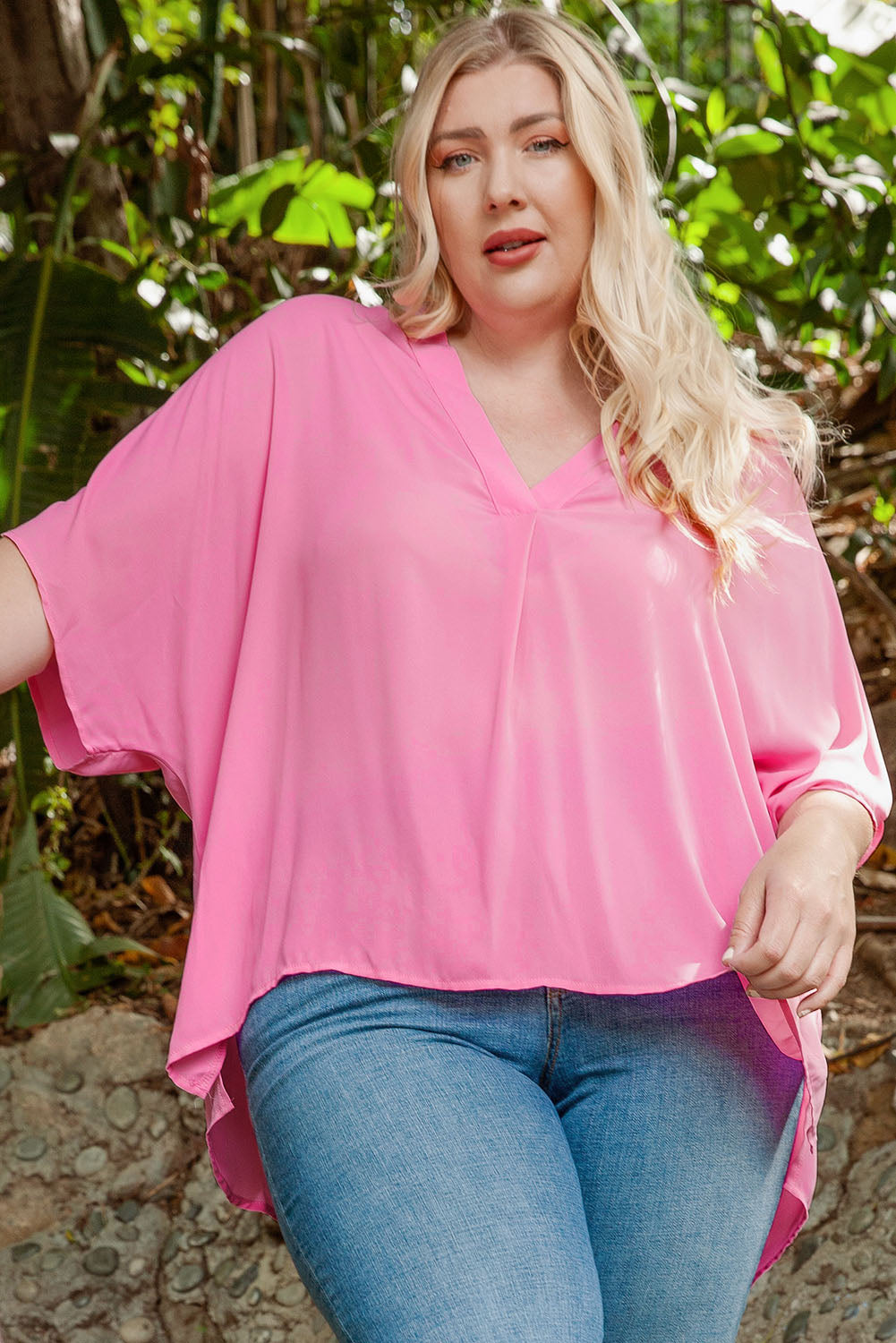 'Yuri' Plus Size Notched Neck Half Sleeve Blouse