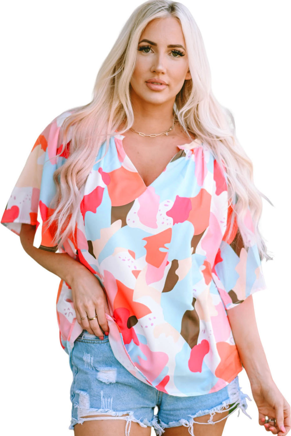 'Alison' Printed Notched Neck Half Sleeve Blouse
