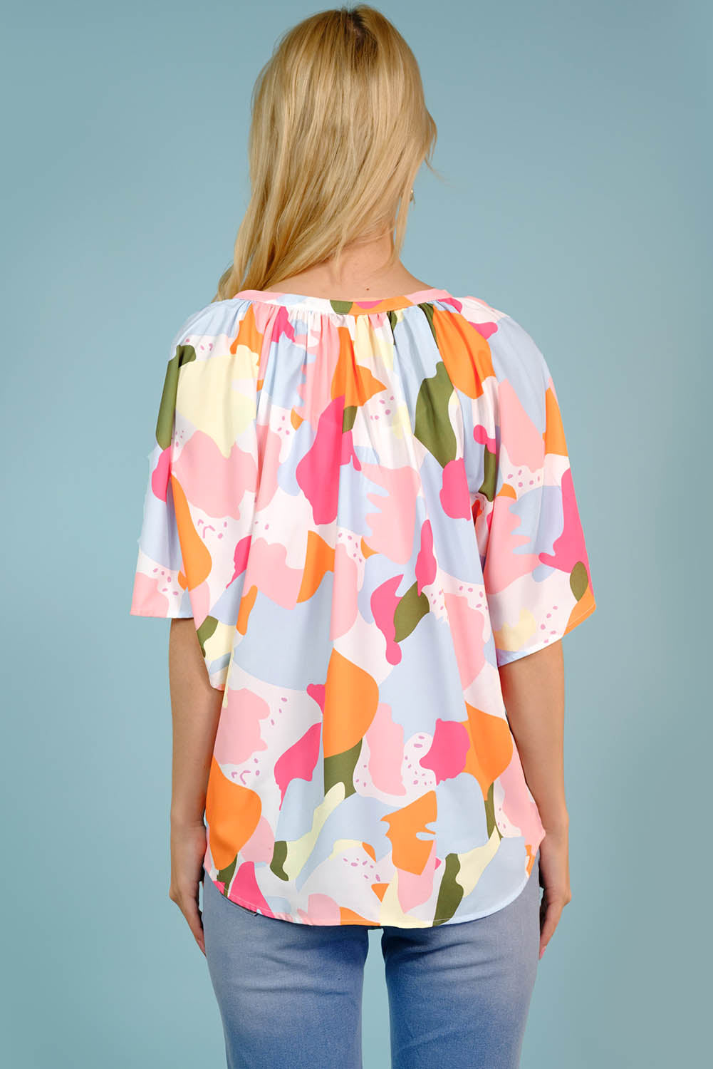 'Alison' Printed Notched Neck Half Sleeve Blouse