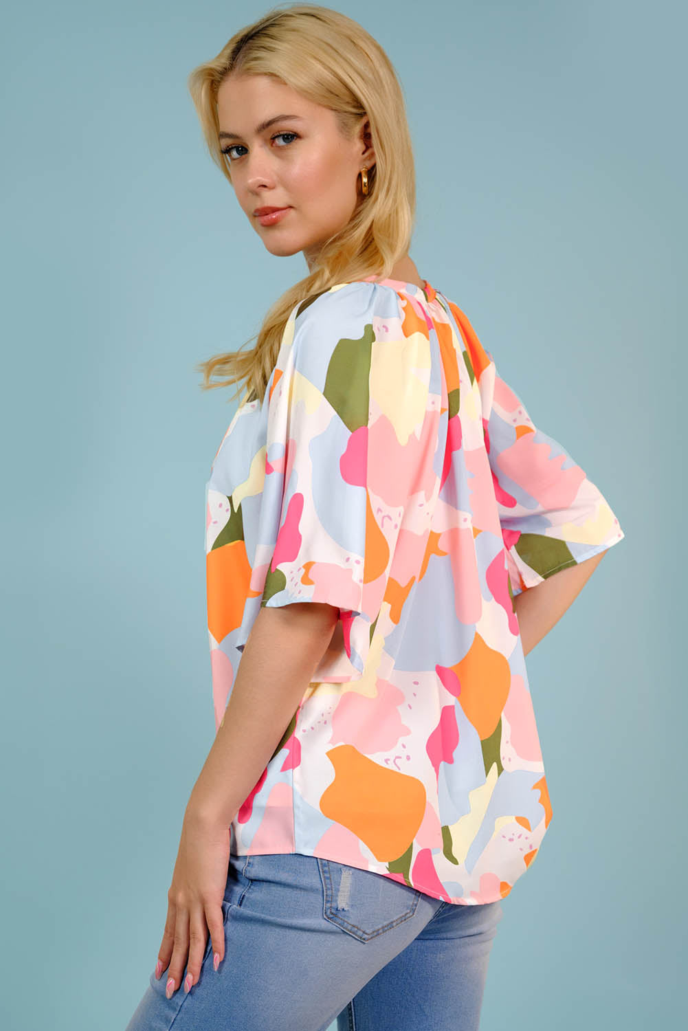 'Alison' Printed Notched Neck Half Sleeve Blouse