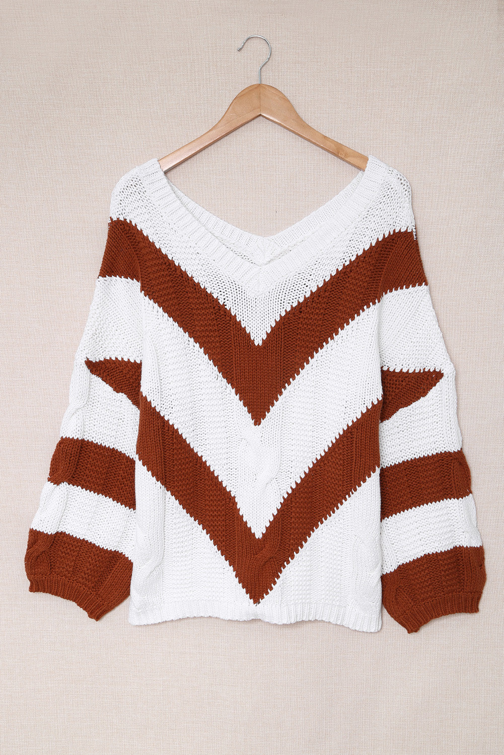 'Kourtney' Chevron Cable-Knit V-Neck Tunic Sweater (3 Colors)