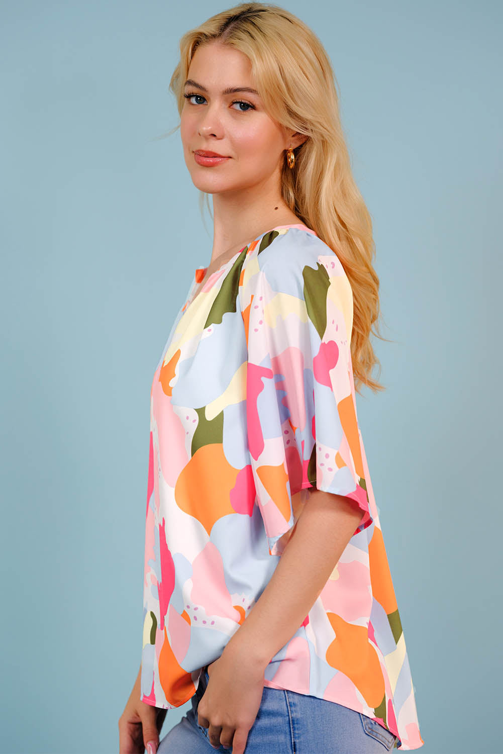 'Alison' Printed Notched Neck Half Sleeve Blouse