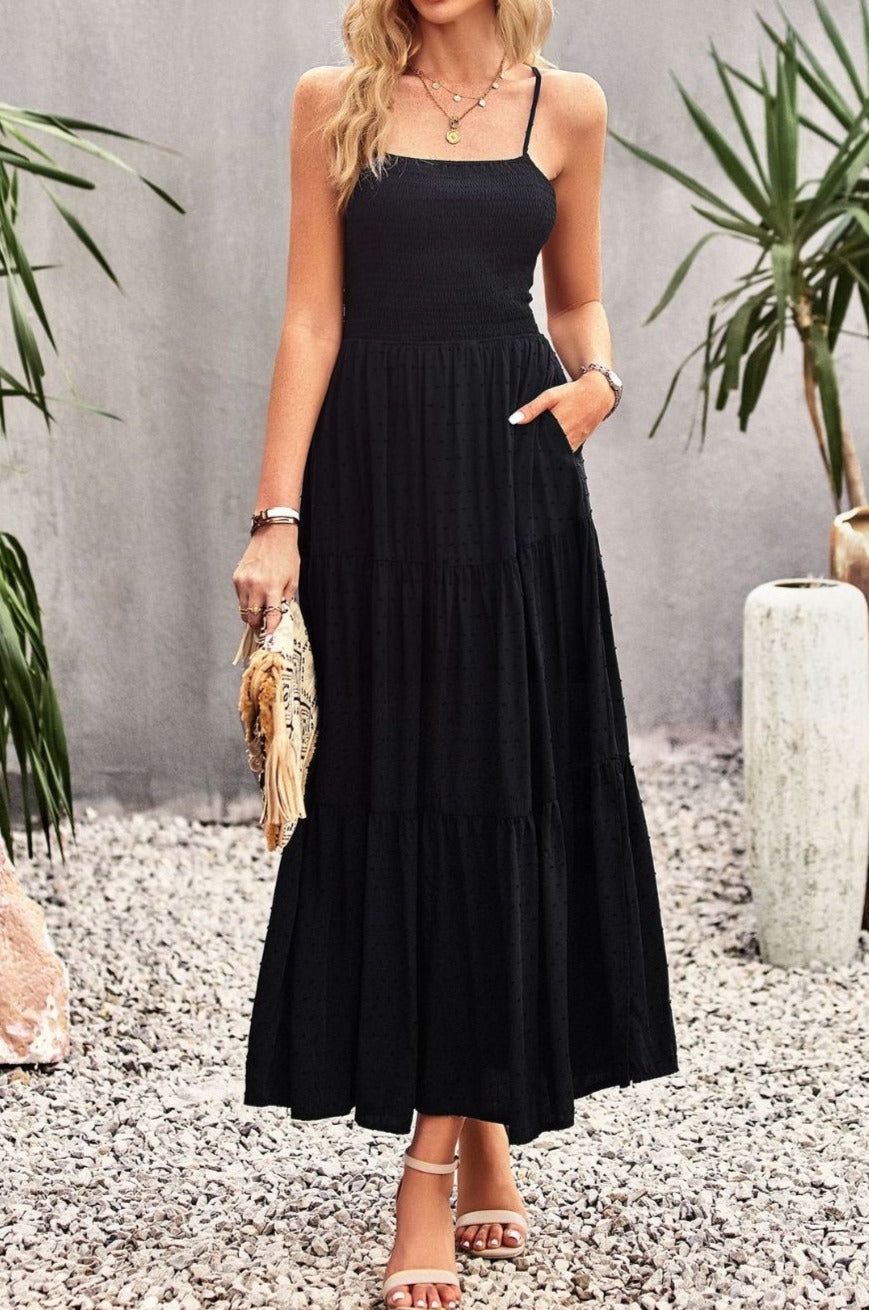 'Irene' Smocked Lace-Up Tiered Dress