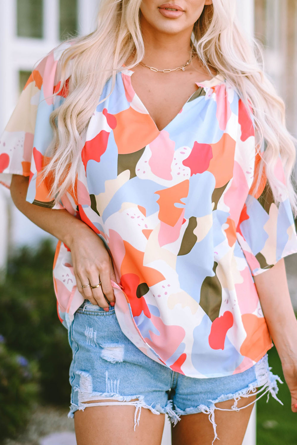 'Alison' Printed Notched Neck Half Sleeve Blouse