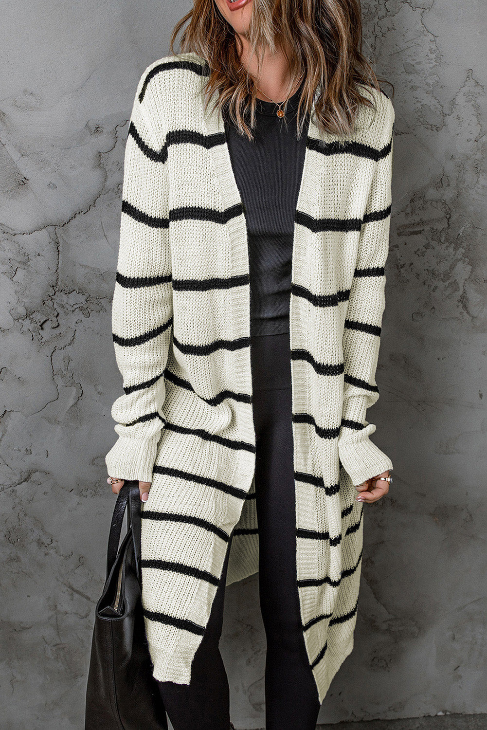 Anastasia' Striped Open Front Rib-Knit Duster Cardigan
