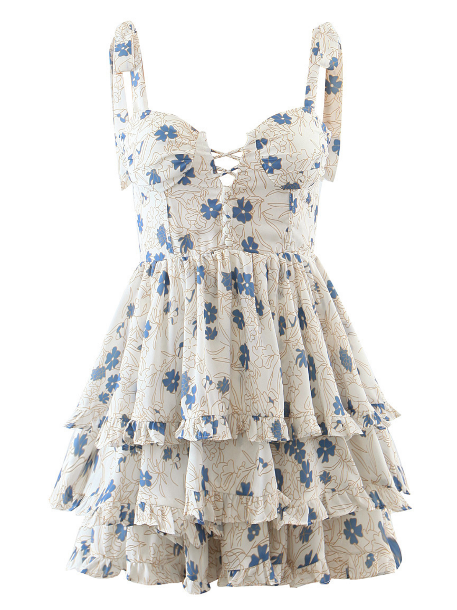 – Lilly\' Floral Dress Lace-Up Mini Macaroon Printed Goodnight