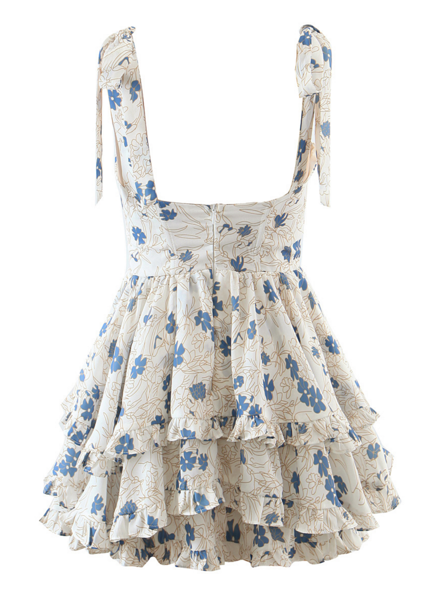 Lace-Up Goodnight Lilly\' – Macaroon Printed Mini Floral Dress