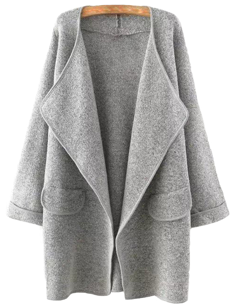 Goodnight Macaroon 'Tami' Marl Knit Leather Trim Wrapped Open Cardigan Grey Front